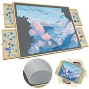 Rotating Puzzle Board for 1500 Pieces with Sorting Drawers & Cover Mat - 34.2"x 26.2" - Turnable Puzzle Table Gift for Adults & Kids & Elder