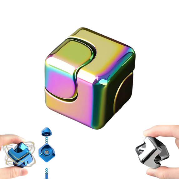Rotating Puzzle Finger Toy for Kids and Adults, Metal Fidget Block Sensory Focus Toy Cool Desk Gadgets Office Toys
