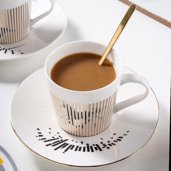 Rotating Reflection Ceramic Coffee Mug | Moving Design with Golden Strokes | Round Handle & Anti-Slip Base | 12oz Tea & Coffee Cup