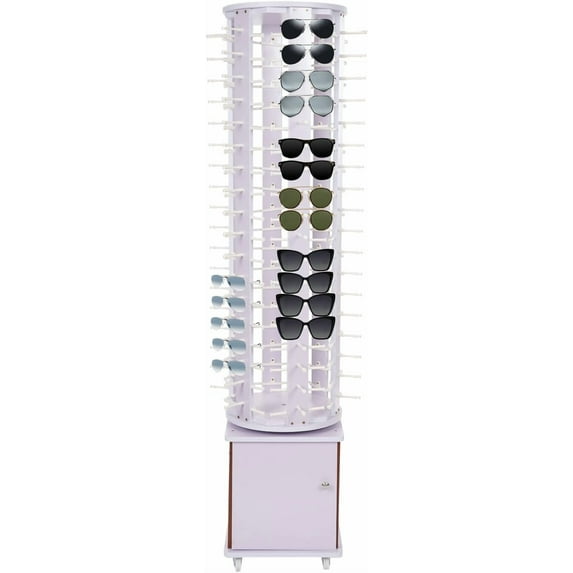 108 Pairs Rotating Retail Eyeglasses Display Rack Stand Floor-standing Sunglasses Holder Stand with Bottom Base for Rotatable Glasses Hanging Hook Storage Organizer Commercial Mall (Light Purple)