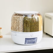 Rotating Rice Dispenser   6-Compartment Moisture-Proof Grain Storage Container with One-Touch Dispensing for Rice, Beans & Pet Food  20lb,White