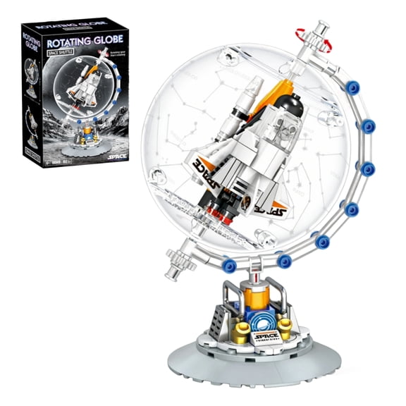 Rotating Rocket Earth Globe Building Blocks Set, 192 Pcs DIY Flying Rocket Model, STEM Toy Gift for Adults & Kids