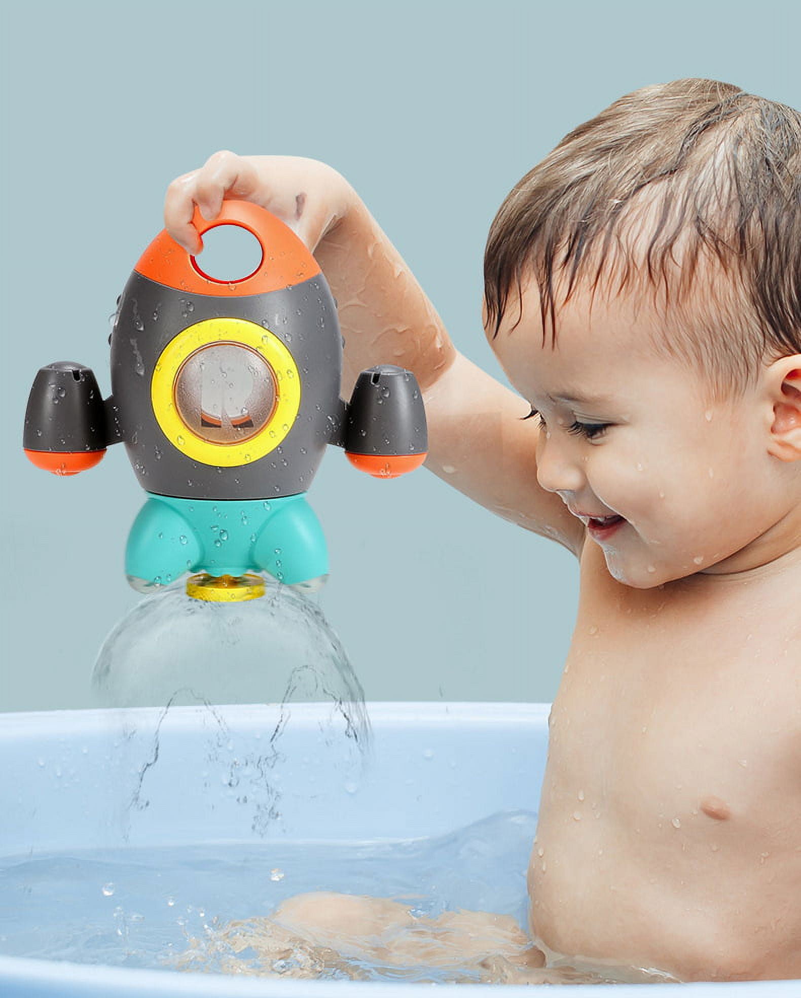 HEMRLY Bath Toys, Bath Toys for Toddlers Space Rocket, Baby Bath Toy  Rotating Spray Water for Baby, Girls and Boys Toddler Bath Toys- Grey, 6pcs  Wild