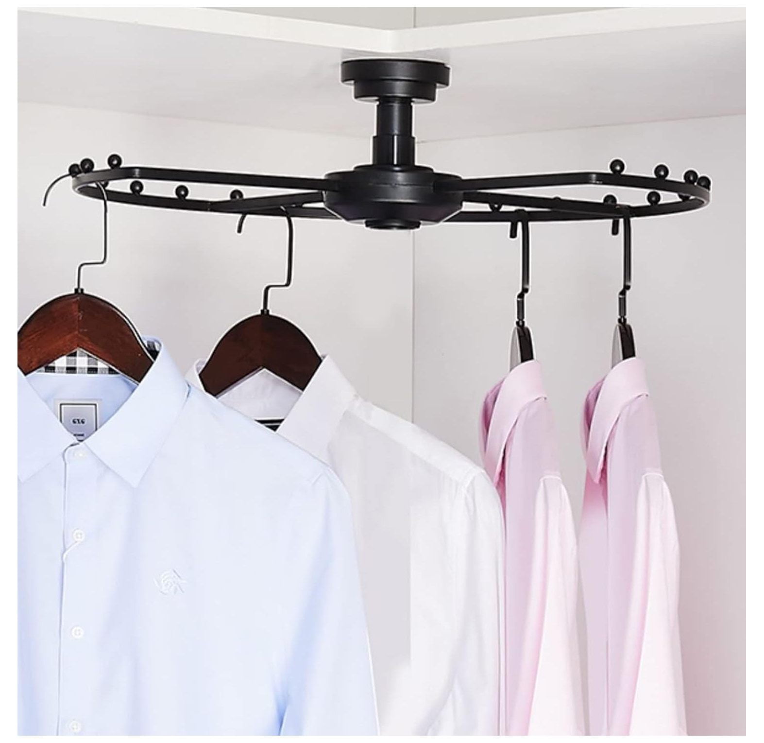 Rotating Round Closet Rod, Heavy Duty Hanger Cloakroom Corner Storage Organizer Hanging Clothes