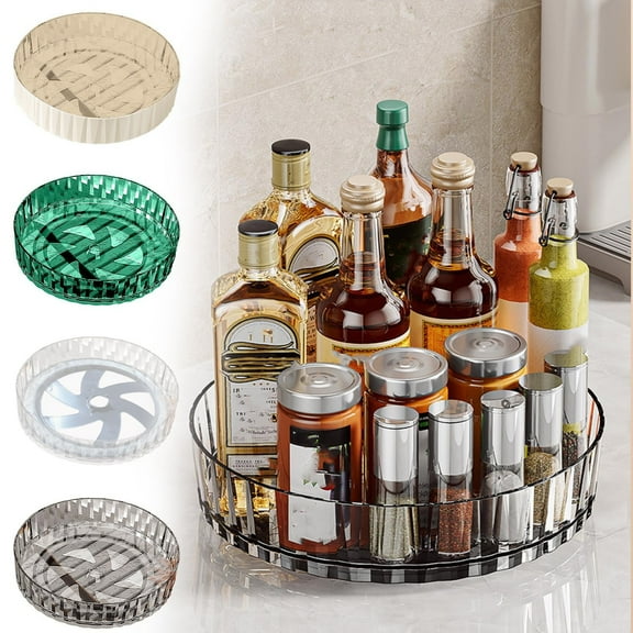 Rotating Seasoning Rack 360° Turntable Organizer | Clear Plastic Kitchen Storage Tray | Durable Shatterproof Pantry Spice Holder | 27cm Multifunctional Cabinet Shelf | Noiseless Spin, Easy Access