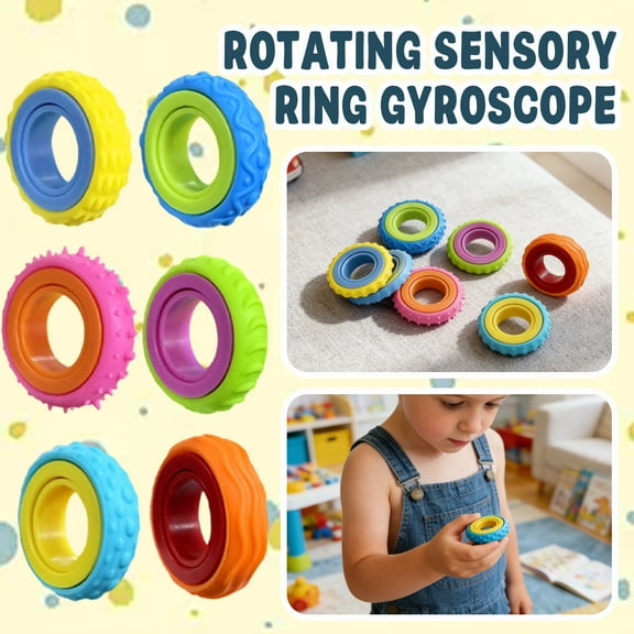 Rotating Sensory Ring Gyroscope Stress Relief Toy, 6PCS Rotating Silicone Sensory Ring Desktop Toy Gift For Adults Children Teenagers FIDGET RINGS