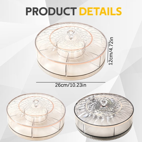 Rotating Serving Tray - 7 Compartment Snack Container with Lid - Multi Section Storage Box for Condiments Nuts Candy Appetizers - Party Kitchen Picnic Organizer - White