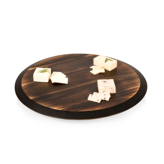Rotating Serving Tray with Chalkboard Rim - Acacia Wood Lazy Susan for Cocktails, Wine & Cheese