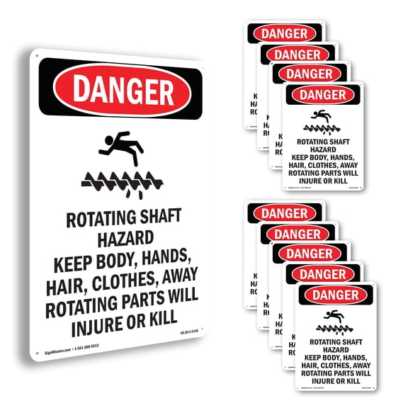 Rotating Shaft Hazard OSHA Danger Aluminum Sign 10 Inch x 7 Inch - 10 Pack