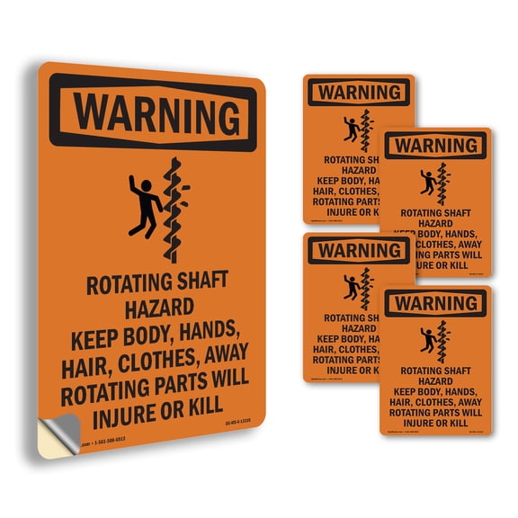 Rotating Shaft Hazard With Symbol OSHA WARNING Vinyl Decal Label 5 Inch x 3.5 Inch - 5 Pack