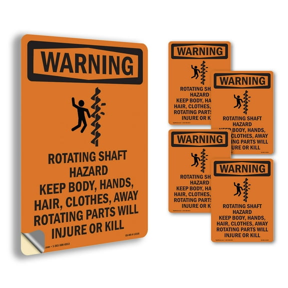 Rotating Shaft Hazard With Symbol OSHA WARNING Vinyl Decal Label 7 Inch x 5 Inch - 5 Pack