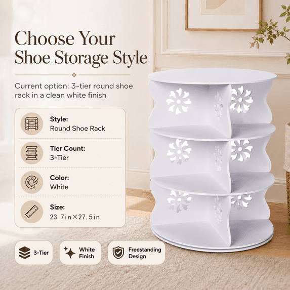 Shoe Racks Round Rotating Shoe Rack, 3-Tier Round Shoe Storage Organizer, Freestanding ...
