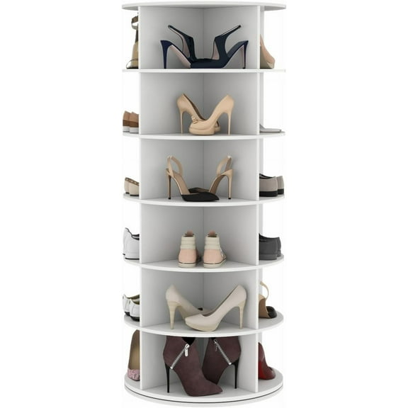 Gyfimoie Rotating Shoe Rack, 6-Tier Spinning Shoe Tower, Free Standing 360°Revolving Shoe Storage Organizer Lazy Susan Shoe Rack for Entryway Living Room Hallway