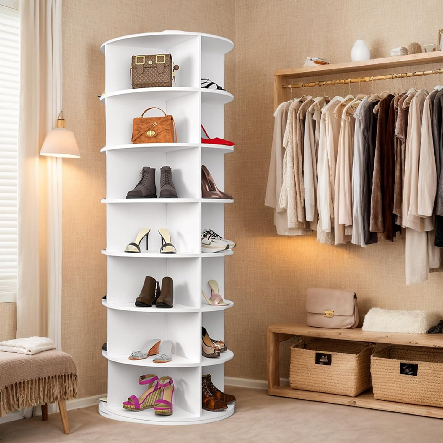Rotating Shoe Rack Tower, 360-Degree Circular Storage Organizer for ...