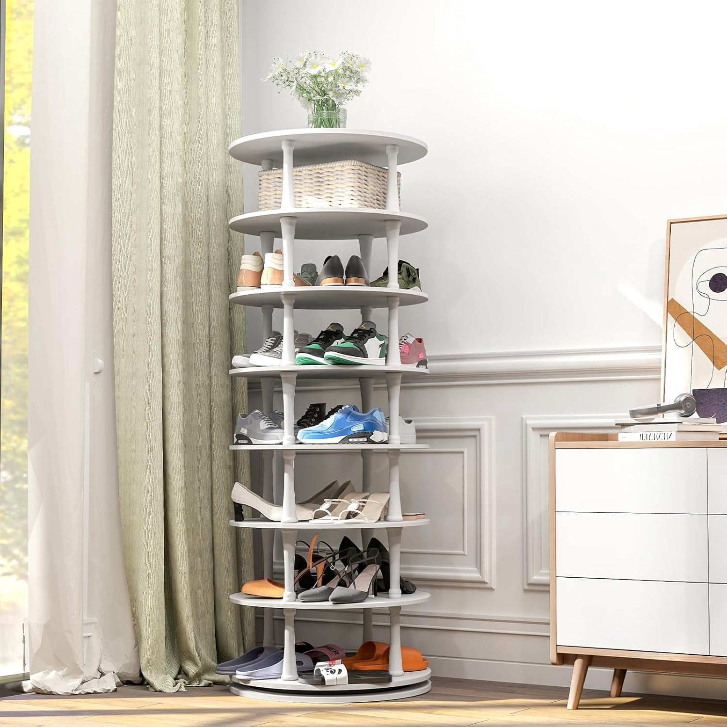 Sweeper Shoe Rack Rotating Shoe Rack Tower 360,Spinning Shoe Rack,7 Tier Lazy Susan ...