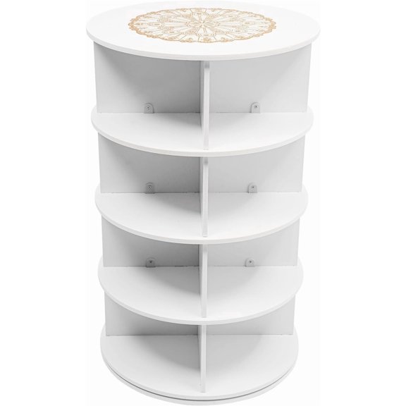 Rotating Shoe Rack Tower, 4-Tier Free Standing Spinning Shoe Organizer 360? Revolving Shoe Rack,Multifunctional Space-Saving Entryway Cabinet for Shoes, Books (Round,4 Layer,White,PVC)