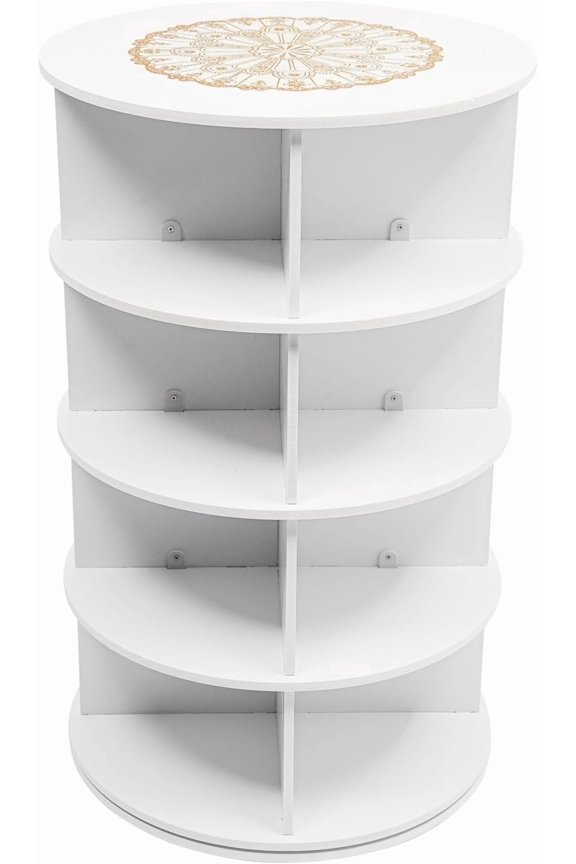 Rotating Shoe Rack Tower, 4-Tier Free Standing Spinning Shoe Organizer 360? Revolving Shoe Rack,Multifunctional Space-Saving Entryway Cabinet for Shoes, Books (Round,4 Layer,White,PVC)
