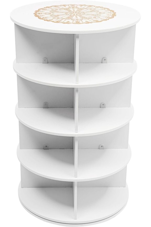 Rotating Shoe Rack Tower, 4-Tier Free Standing Spinning Shoe Organizer 360? Revolving Shoe Rack,Multifunctional Space-Saving Entryway Cabinet for Shoes, Books (Round,4 Layer,White,PVC)