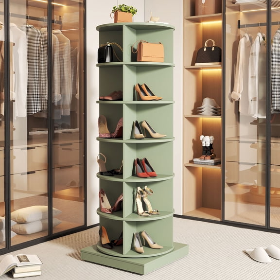 Rotating Shoe Rack Tower, 6-Tier Spinning Shoe Rack, Free Standing 360 Revolving Shoe Organizer Can Hold 24 Pairs of Shoes for Entryway Living Room Hallway