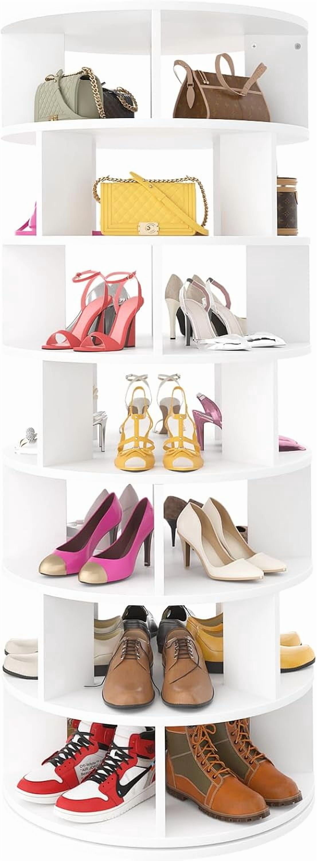 Round Shoe Table Rack Rotating Shoe Rack Tower, 7-Tier Spinning Shoe Rack 360 Revolving Shoe ...