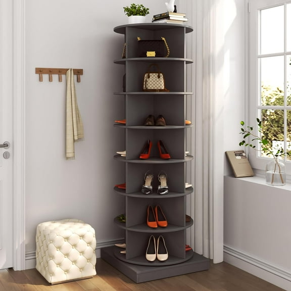 Rotating Shoe Rack Tower, 7-Tier Spinning Shoe Rack, Free Standing 360° Revolving Shoe Organizer Can Hold 28 Pairs of Shoes for Entryway Living Room Hallway
