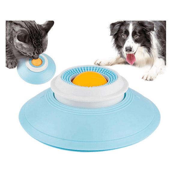 Rotating Slow Feeder Dog Bowl - Interactive Licking Plate for Dogs | Anti-Vomiting Pet Licking Bowl Treat Dispenser | Non-Slip Pet Enrichment Toys for Cats and Puppies Slow Feeding (Yellow Ball)