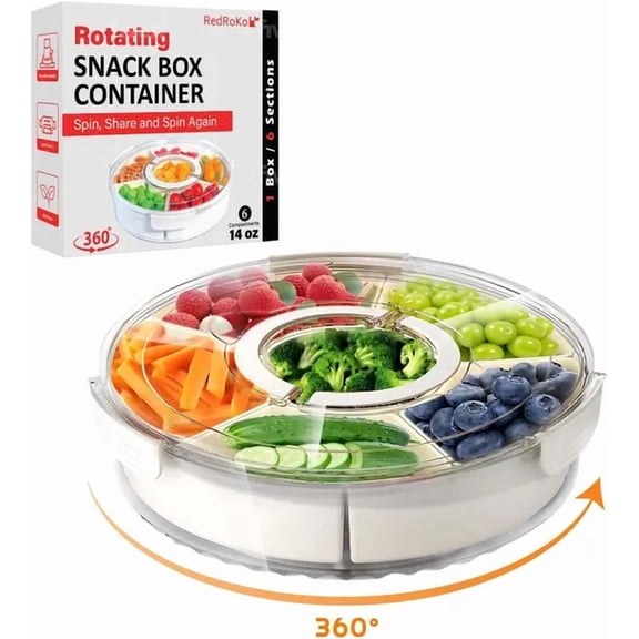 Rotating Snack Box Container - Medium Divided Serving Tray with Lid - Snack Spinner for Kids -Pie Carrier,Mess-Free Snack Container - Veggie Tray with Lid for Fridge - Spinning Snack Container
