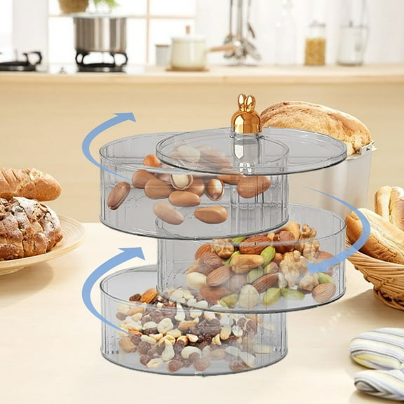 Rotating Snack Box Container with Lid and Handle Divided Serving Tray for Fruits Vegetables and Cookies Portable Snackle Organizer for Parties Picnic