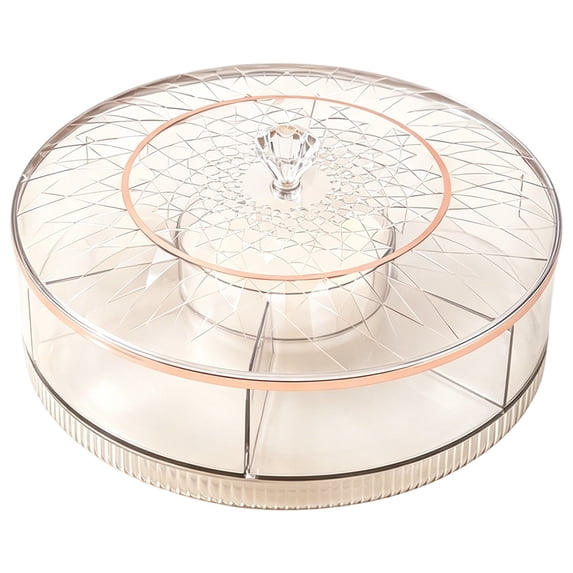 Rotating Snack Tray with Lid, 10.23" Plastic Divided Serving Dishes, Round Appetizer Platter, 7 Compartments Food Storage Organizer for Dried Fruits, Nuts, Candies, Veggie, Cookies(B)