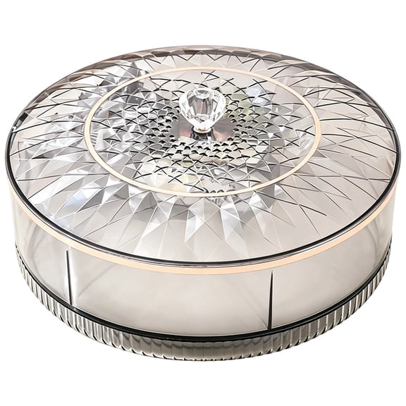 Rotating Snack Tray with Lid, 10.23" Plastic Divided Serving Dishes, Round Appetizer Platter, 7 Compartments Food Storage Organizer for Dried Fruits, Nuts, Candies, Veggie, Cookies(A)