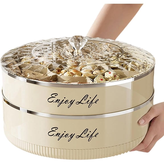 Rotating Snack Tray with Lid – Multi-Compartment Serving Spinner, Reusable PET Material, Divided Container for Nuts, Fruit, Candy, and Dessert