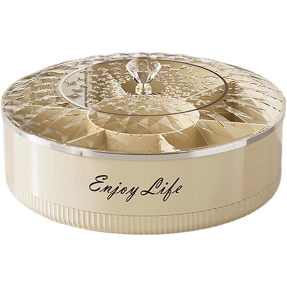 Rotating Snack Tray with Lid, Multi-Compartment Spinning Serving Container, PET Material, Reusable Design for Nuts, Fruit, Candy, Dessert