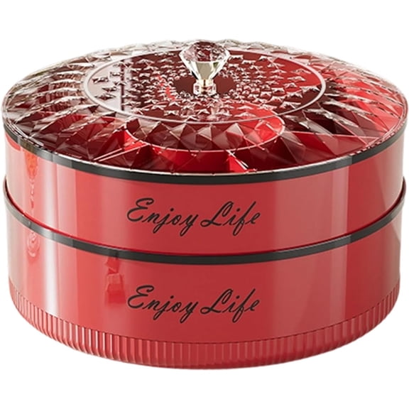 Rotating Snack Tray with Lid, Multi-Compartment Spinning Serving Container, PET Material, Reusable Design for Nuts, Fruit, Candy, Dessert