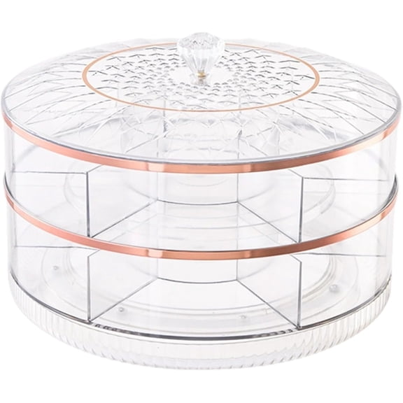 Rotating Snack Tray with Lid, Multi-Compartment Spinning Serving Container, PET Material, Reusable Design for Nuts, Fruit, Candy, Dessert