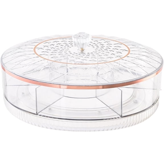 Rotating Snack Tray with Lid, Multi-Compartment Spinning Serving Container, PET Material, Reusable Design for Nuts, Fruit, Candy, Dessert