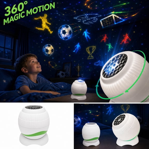 Rotating Soccer Projection Light, 360-Degree Decorative Tabletop Projector with 16 Soccer-Themed Images, Compact Indoor Light for Room Decor, Parties, Shelves and Gifts