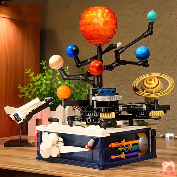 Rotating Solar System Building Blocks Set With Light - Buildable Astronomy Model with Sun and 7 Planets - Educational Toy and Collectible Gift for All Kids