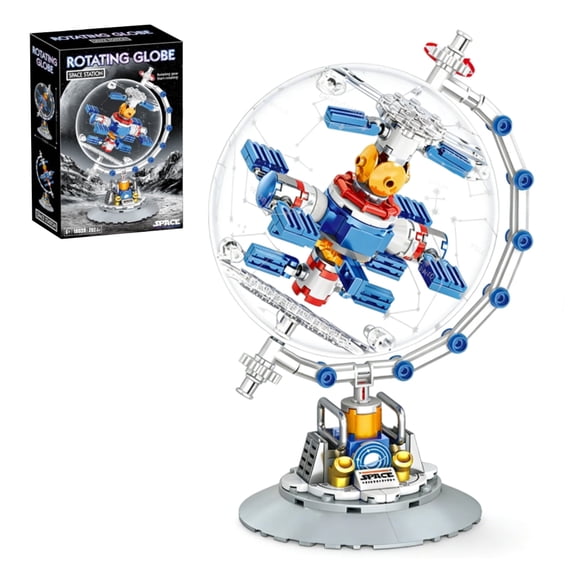 Rotating Space Station Earth Globe Building Blocks Set, 202 Pcs DIY Creative Orbital Model, STEM Toy Gift for Adults & Kids