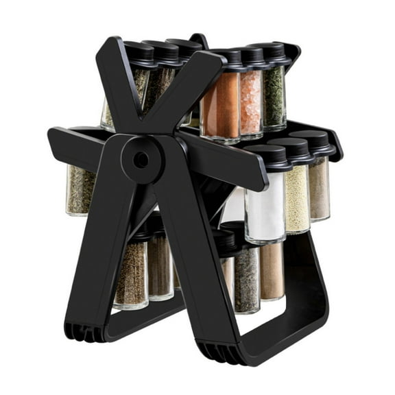 Rotating Spice Rack with 18 Glass Jars – 360° Revolving Ferris Wheel Spice Organizer for Countertop | Includes Labels & Funnel for Easy Kitchen Storage
