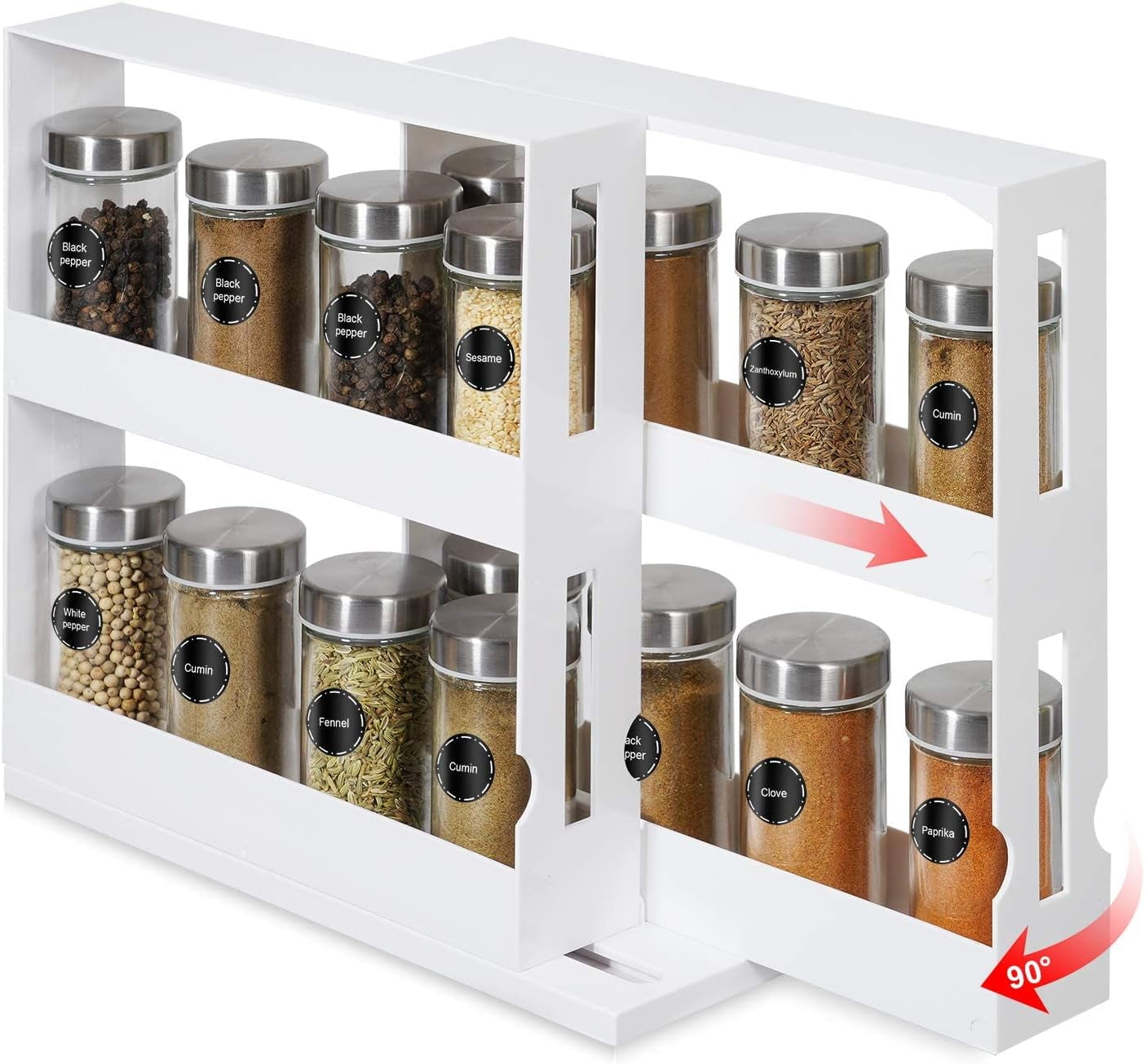 FDWYTY Spice Rack Organizer, Pull & Rotate Cabinet Shelf with 2  Double-Decker Shelves | Non-Skid Base, Organization and Storage for  Seasoning Jars
