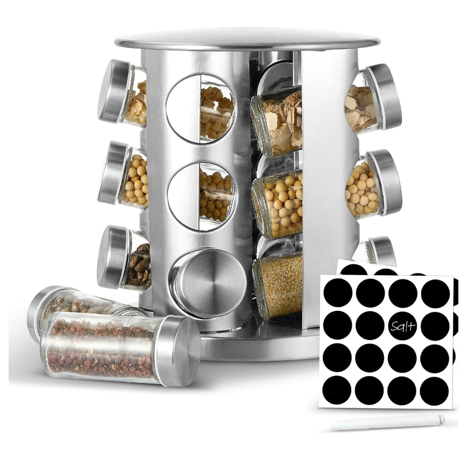 Rotating Spice Rack for Countertop with 12 Jars, Stainless Steel ...