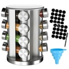 Rotating Spice Rack with 16 Seasoning Jars, Revolving Spice Tower Organizer Stainless Steel for Countertop/Kitchen Storage, with Reusable Labels, Funnel and Pen Set