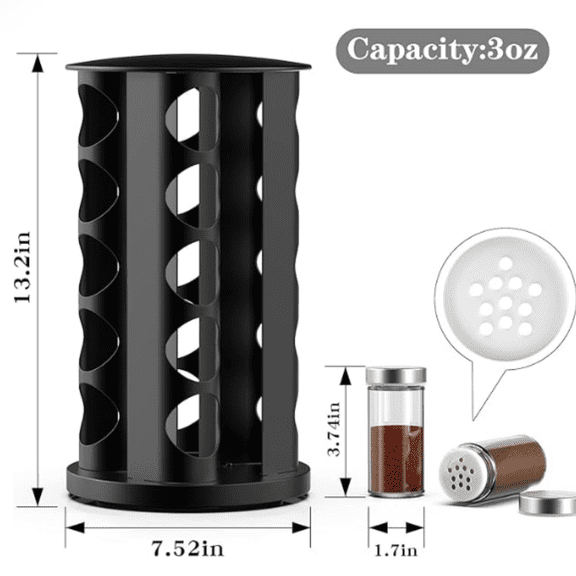 Rotating Spice Rack Organizer for Cabinet, Spice Racks Storage with 20 Jars, Spinning Spice rack for Kitchen Countertop, Spice Holder,Seasoing Storage Racks,Black