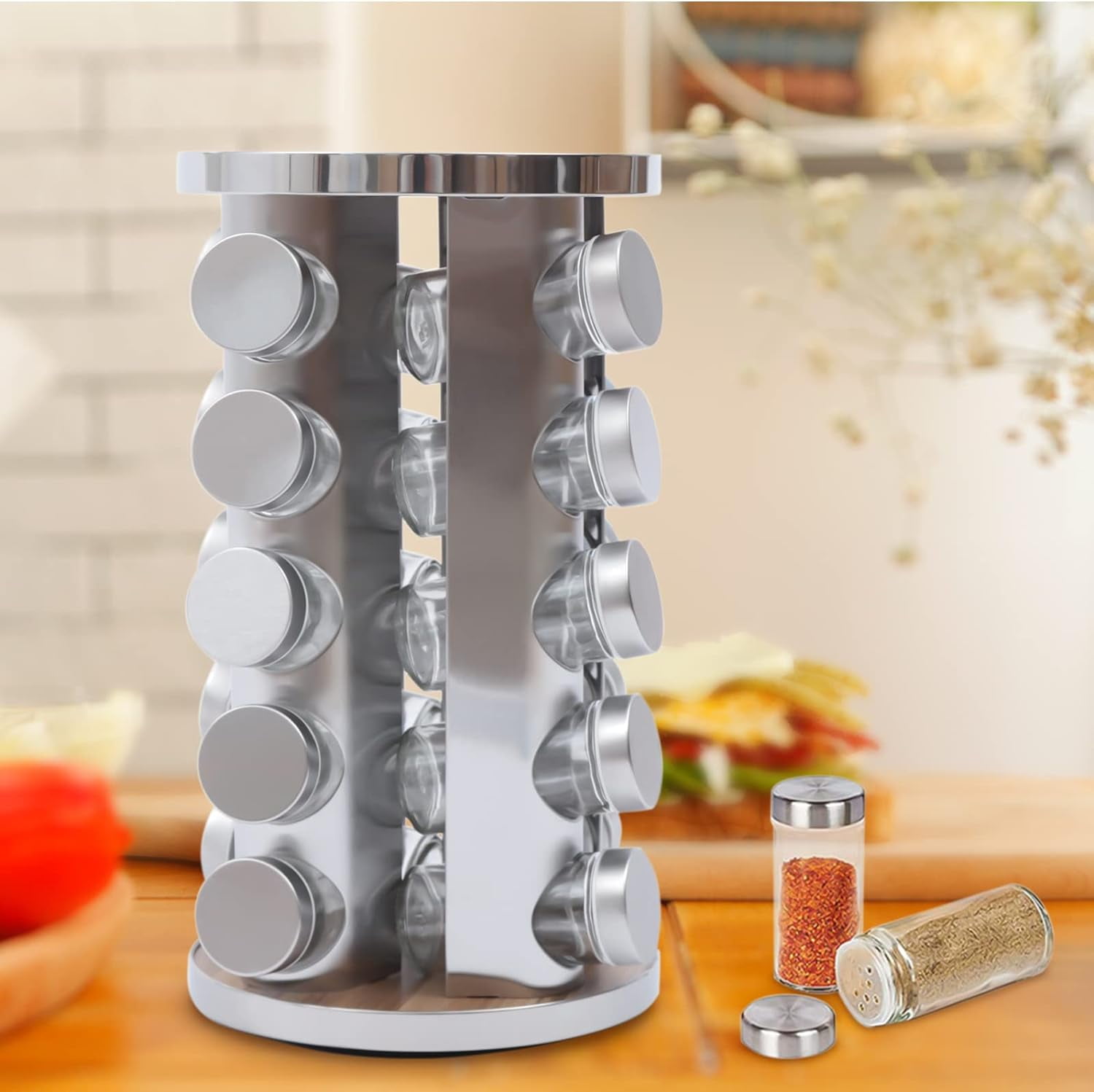 Rotating Spice Rack Organizer (With 20 Jars) Stainless Steel Spice ...