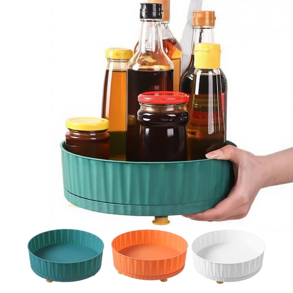 Rotating Spice Rack Organizer for Countertop, Plastic Kitchen Storage Box and Tray for Seasonings, Condiments, and Cosmetics Storage