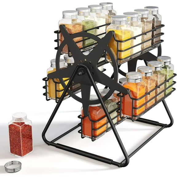 Rotating Spice Rack Organizer for Large Cabinets Kitchen Countertop with Thicken Spice Jars and Labels, Spinning Like Ferris-Wheel, Metal (M)