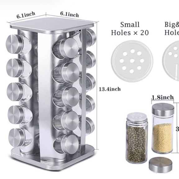 Rotating Spice Rack, Spice Rack Organizer for Cabinet, Spice Rack with Jars(20-Jar), Revolving Spice Organizer, Spice Carousel Tower for Kitchen