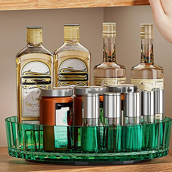 Rotating Spice Rack Turntable Organizer Kitchen Storage Shelf for Seasonings Cosmetics Multi-functional Plastic 360° Turn Cabinet Lazy Susan Space Saver