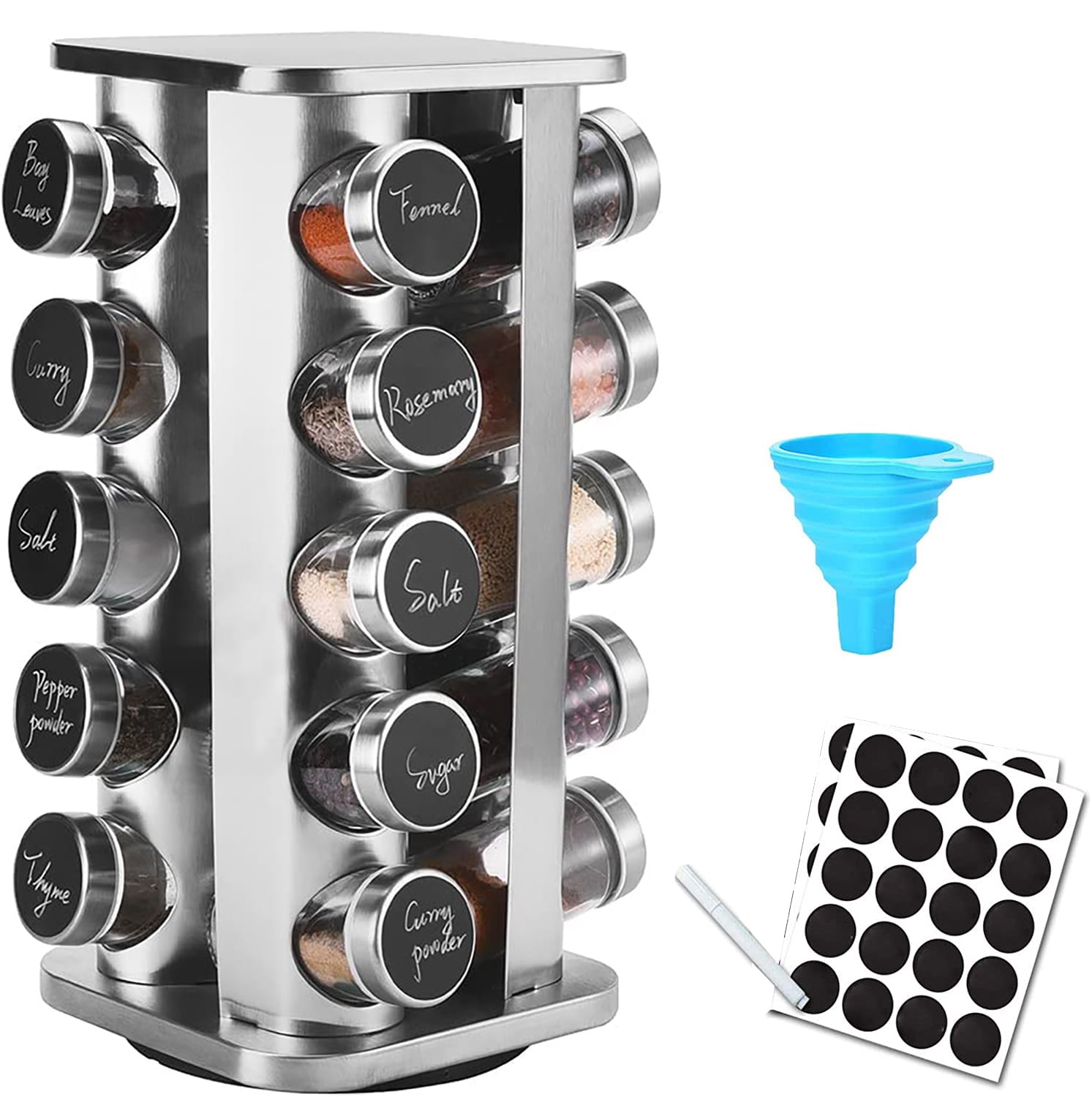 Spin Spice Rack Cycodo Stainless Steel Spinning Spice Rack with 20 Empty Jars ...
