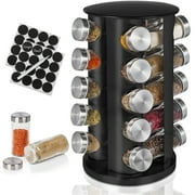 Rotating Spice Rack with Jars, Spinning Spice Rack Shelf, Revolving Spice Rack for Kitchen Black